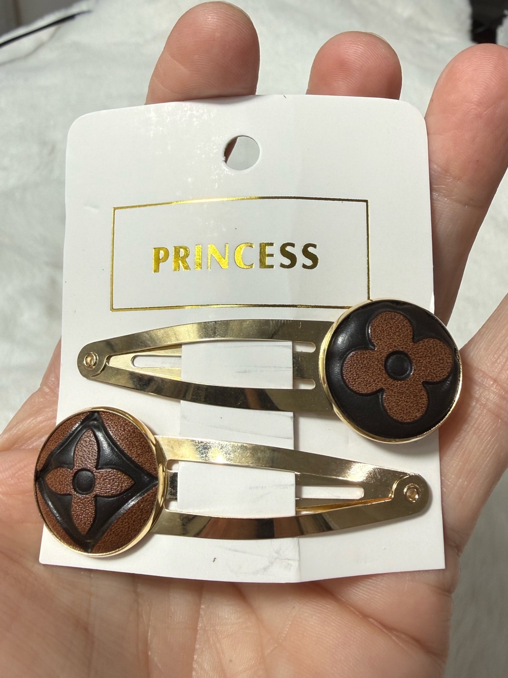 Louis Vuitton Gold-Tone Hair Clips reverse monogram repurposed material set of 2 - Picture 2 of 6